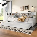 Lit banquette enfant adulte 90x190 / 200cm avec lit gigogne rangements multiples usb + typec pin sans ...