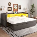 Lit banquette enfant convertible 90 / 180�190 cm led avec rangement ouvert et prises sans matelas mdf ...
