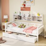 Lit banquette enfant - merax - 90x200 cm - �tag�re int�gr�s - bois massif - sommier inclus