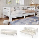 Lit banquette enfant - merax - lit extensible 90x200 - pin massif - blanc - 2 couchages