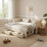 Lit banquette extensible 90x190 en 180x190 avec 2 tiroirs ports usb et usb - c canap� - lit - en tissu ...