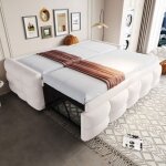 Lit banquette gigogne extensible 90 / 180x190 beige en teddy velours convertible 1 - 2 places avec sommier ...