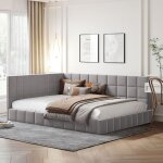 Lit banquette gris 140�200 cm sommier inclus convertible canap� structure solide sans matelas