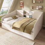 Lit banquette hydraulique 140x190 cm lit coffre 1 place en bois avec 2 �tag�res ouvertes charge usb sommier ...