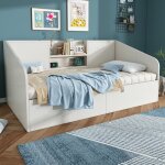 Lit banquette hydraulique 90x200 cm lit coffre 1 place en bois avec 2 �tag�res ouvertes charge usb sommier ...