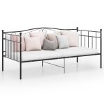 Lit banquette jm?4516 - noir mtal 90x200cm - cadre de lit adulte - a lattes - 1 place