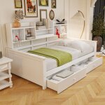 Lit banquette - merax - lit banquette enfant 90x200 cm - blanc - bois massif - avec tiroirs