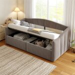 Lit banquette en velours 90�200 cm lit coffre sommier � lattes mdf sans matelas gris
