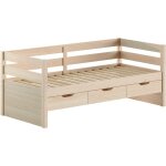 Lit banquette - vipack - maggie - 90 x 200 cm - 3 tiroirs - pin massif - milky pine
