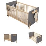 Lit b�b� en bois massiflit enfant r�glable convertible en canap� peinture �cologique sans matelas