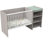 Lit bb combin - 120x60cm - evolutif en 90x190cm - babyprice up - chne silex - avec commode  langer ...