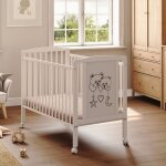 Lit b�b� dream bears 60x120 cm en bois avec matelas et roulettes sommier r�glable et barreaux amovibles ...