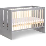 Lit bébé enfant à barreaux avec sommier réglable - pauline - gris - bois brut - 120x60 cm Lit bébé enfant à barreaux avec sommier réglable - pauline - gris - bois brut - 120x60 cm
