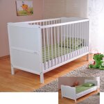 Lit bb volutif avec matelas aloe vera rails de protection rglable en hauteur 120 x 60 cm blanc