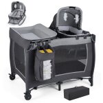 Lit b�b� parapluie avec matelas 5 en 1 costway - berceautable � langer - lit de voyage - jouets suspendusbo�te ...