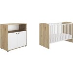 Lit b�b� transformable - galipette - arthur - blanc et ch�ne blond - sommier r�glable - barri�res amovibles ...