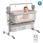 Lit berceau cododo bebe 3 en 1 avec fonction musique bluetooth et 5 vitesses de bercement - beige