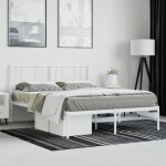 Lit blanc sommier � lattes - hello2026 - cadre de lit m�tal - sans matelas - et t�te de lit blanc 140x190 ...