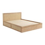 Lit boh�me avec sommier � lattes et t�te de lit 140 x 190cm + 4 tiroirs d�cor bois et cannage