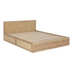 (lit boh�me avec sommier � lattes et t�te de lit 160 x 200cm + 4 tiroirs d�cor bois et cannage boh�me ...