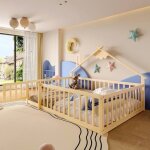 Lit cabane 140x190 cm - lit enfant 140x190 cm avec barri�re verrouillable sommier � lattes pin naturel ...