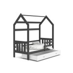 Lit cabane 2 80x160 gris - blanc livr� avec sommiers tiroir et matelas en mousse de 7cm