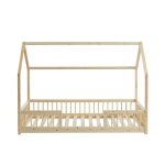 Lit cabane avec barrières tiny pin massif 90x190 sommier inclus - bois Lit cabane avec barrières tiny pin massif 90x190 sommier inclus - bois