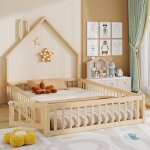 Lit cabane enfant 140 x 190 lit double avec lattes en bois cadre en pin lit montessori pour gar�ons et ...
