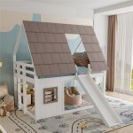 Lit cabane enfants 140x200 avec barri�re lit superpos� cabane 2 places en bois avec toboggan et fen�tre ...
