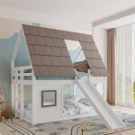 Lit cabane enfants 140x200 avec toboggan et barri�re lit superpos� cabane avec fen�tre espace de rangement ...