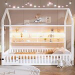 Lit cabane enfant 90 x 200 avec �clairage led compartiment de rangement lit au sol montessori pour gar�ons ...