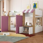 Lit cabane pour enfant 90x200 cm avec �chelle descalade lit mezzanine en bois massif avec sommier blanc ...