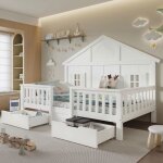 Lit cabane enfant 90x200cm blanc - ambiance - lit simple en bois massif avec toit fen�tres et 2 grands ...