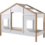 Lit cabane enfant babs - vipack - blanc - bois massif - sommier inclus
