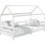 Lit cabane fina lit simple pour enfant montessori 90 x 190 cm avec barrires de protection sur 3 cts ...