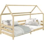 Lit cabane fina lit simple pour enfant montessori 90 x 190 cm, avec barrires de protection sur 3 cts, ...
