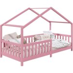 Lit cabane enfant 90x190 cm lisan lit simple montessori avec barrires de protection en bois massif lasur ...