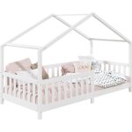 Lit cabane enfant 90x190 cm lisan lit simple montessori avec barrires de protection en bois massif lasur ...