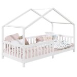 Lit cabane enfant 90x200 cm lisan lit simple montessori avec barrires de protection en bois massif lasur ...