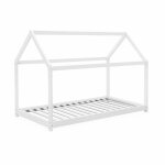 Lit cabane montessori. bois massif en pin naturel blanc - tobias - sommier inclus. 90 x 190 cm