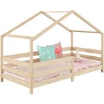 Lit cabane rena lit simple montessori pour enfant 90 x 190 cm avec barrires de protection en pin massif ...