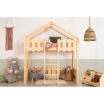 Lit cabane superpos 70 x 160 cm en bois massif de pin non vernis avec sommier modele kpa