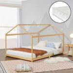 Lit cabane vindafjord pour enfant 180 x 200 cm avec matelas sommier  lattes bambou naturel [en. casa] ...