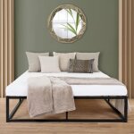 Ml - design lit  cadre en mtal 160x200 cm sur cadre en acier avec sommier  lattes noir robuste montage ...