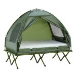 Lit de camping sur�lev� avec tente - 193x145x180 cm - vert - matelas gonflable inclus - pompe � pied ...