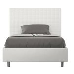 Lit capitonn� 120x190 cm simili cuir blanc � carreaux sunda sans sommier et sans coffre