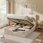 Lit capitonn� 140�200 cm avec led t�te de lit triangulaire avec rangement lit coffre lit adulte lit ado ...