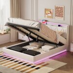 Lit capitonn� 140�200 cm avec rangement bande lumineuse led port de chargement usb lit coffre lit adulte ...