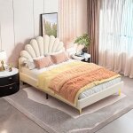 Lit capitonné - non spécifié - 140 x 200 cm - beige - 2 places - tête de lit fleurie Lit capitonné - non spécifié - 140 x 200 cm - beige - 2 places - tête de lit fleurie