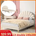 Lit capitonné 140 x 200 cm - comanlai - avec tête de lit fleurie - rangement - lit double - tissu velours ... Lit capitonné 140 x 200 cm - comanlai - avec tête de lit fleurie - rangement - lit double - tissu velours ...